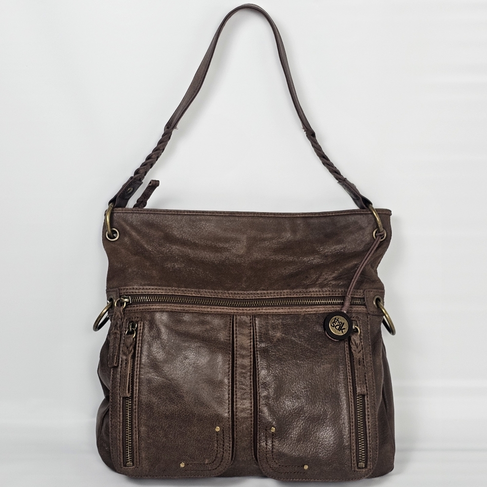 The Sak Soft Brown 100% Leather Shoulder Bag w/ Multiple Compartments, EUC